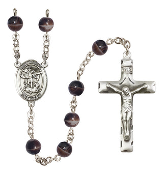 Silver-Plated 7mm Saint Michael the Archangel  Engraved Catholic Rosaries
