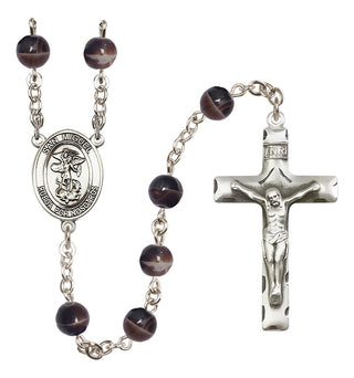 Silver-Plated 7mm San Miguel Arcangel  Engraved Catholic Rosaries