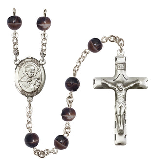 Silver Plated 7mm Brown Saint Robert Bellarmine Rosary