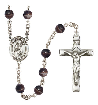 Silver Plated 7mm Brown Saint Scholastica Rosary