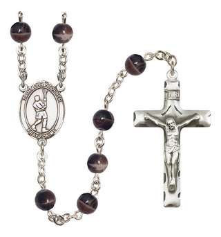 Silver-Plated 6mm Saint Christopher/Lacrosse Rosary