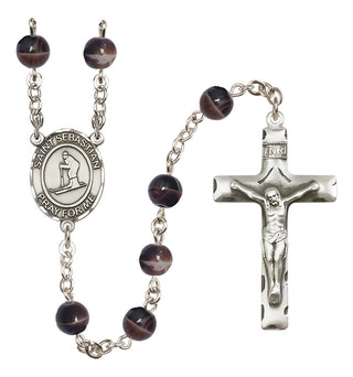Silver-Plated 7mm Saint Sebastian/Skiing Rosary