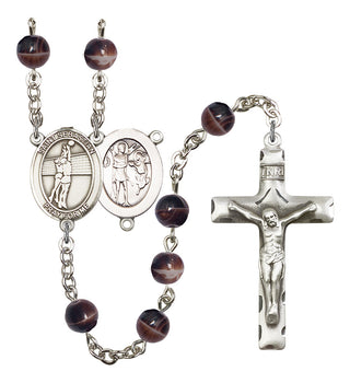 Saint Sebastian and Volleyball Rosary with Brown Beads