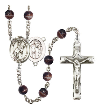 Saint Sebastian and Rodeo Rosary with Brown Beads