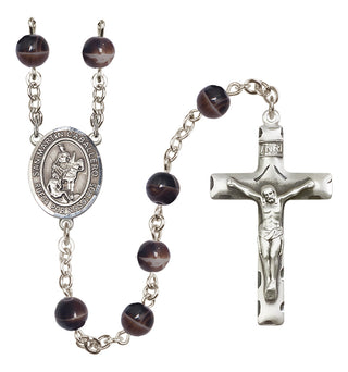 Silver-Plated 7mm San Martin Caballero  Engraved Catholic Rosaries