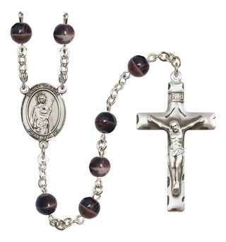 Silver Plated 7mm Brown Saint Grace Rosary