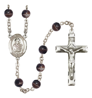 Silver-Plated 7mm Saint Christian Demosthenes  Engraved Catholic Rosaries