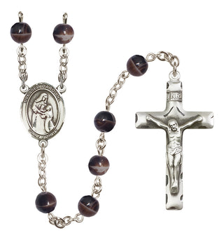 Silver Plated 7mm Brown Blessed Caroline Gerhardinger Rosary