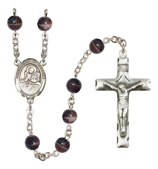 Silver Plated 7mm Brown Saint Lidwina of Schiedam Rosary