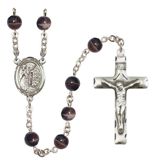 Silver Plated 7mm Brown Saint Fiacre Rosary