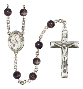 Silver-Plated 7mm Saint Finnian of Clonard  Engraved Catholic Rosaries