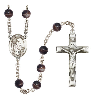 Silver-Plated 7mm Saint Amelia  Engraved Catholic Rosaries