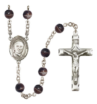 Silver Plated 7mm Brown Saint Hannibal Rosary
