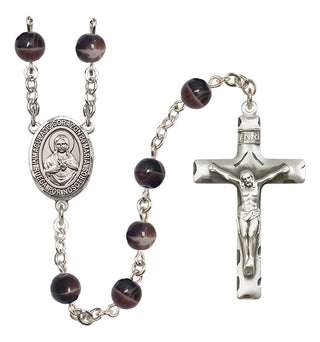 Silver Plated 7mm Brown Corazon Inmaculado de Maria Rosary