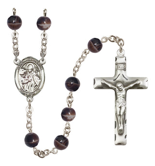 Silver Plated 7mm Brown Saint Januarius Rosary