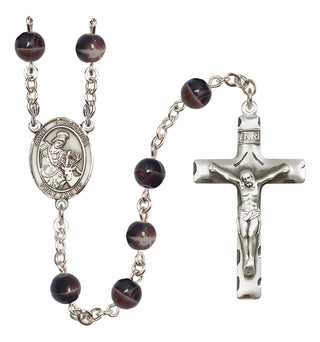 Silver-Plated 7mm Saint Eustachius  Engraved Catholic Rosaries