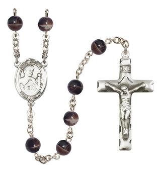 Silver Plated 7mm Brown Saint Kieran Rosary