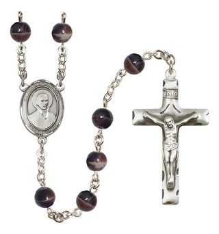 Silver Plated 7mm Brown Saint John Berchmans Rosary