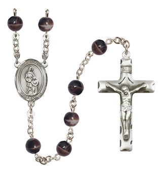 Silver Plated 7mm Brown Saint Anne Rosary