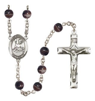 Silver Plated 7mm Brown Saint Honorius of Amiens Rosary