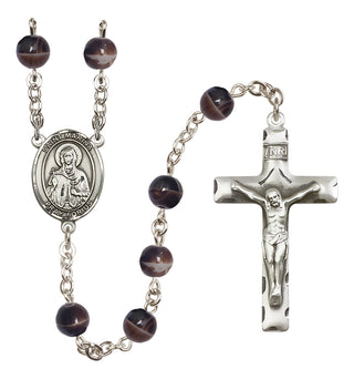 Silver Plated 7mm Brown Saint Marina Rosary