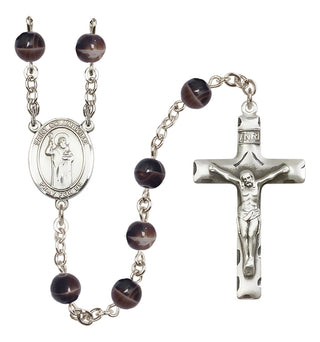 Silver-Plated 7mm Saint Columbkille  Engraved Catholic Rosaries