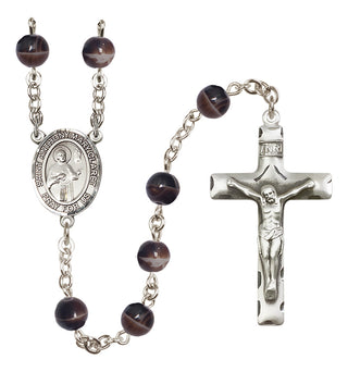 Silver Plated 7mm Brown Saint Anthony Mary Claret Rosary