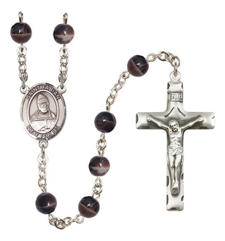 Silver Plated 7mm Brown Saint Fabian Rosary