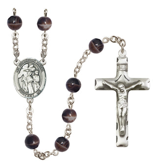 Silver Plated 7mm Brown Guardian Angel w/Children Rosary