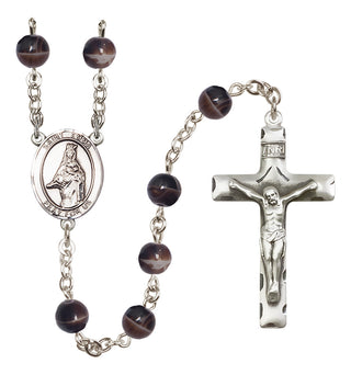 Silver Plated 7mm Brown Saint Emma Uffing Rosary