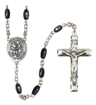 Silver Plated 8x5mm Black San Antonio Rosary