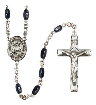 Silver Plated 8x5mm Black Saint Catherine Laboure Rosary