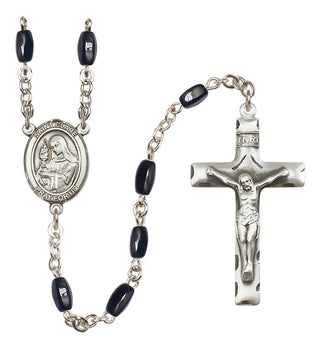 Silver Plated 8x5mm Black Saint Clare of Assisi Rosary