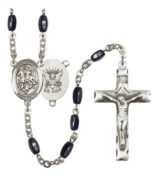 Saint George and Navy Rosary with Black Onyx Beads