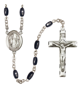 Silver Plated 8x5mm Black Saint Genevieve Rosary