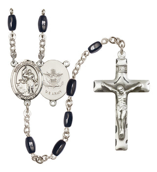 Silver Plated 8x5mm Black Saint Joan of Arc / Army Rosary