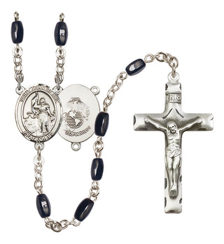 Silver Plated 8x5mm Black Saint Joan of Arc / Marines Rosary
