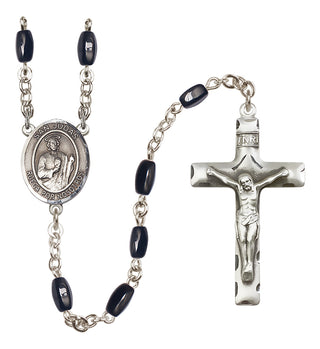 Silver Plated 8x5mm Black San Judas Rosary