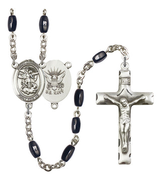 Saint Michael and Navy Rosary with Black Onyx Beads