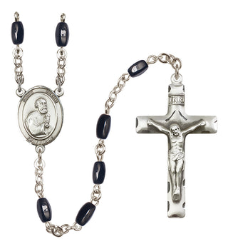 Silver Plated 8x5mm Black Saint Peter the Apostle Rosary