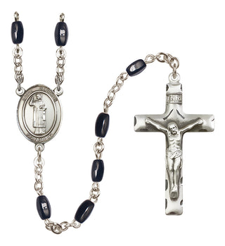 Silver Plated 8x5mm Black Saint Stephen the Martyr Rosary