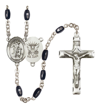 Silver-Plated 8x5mm Guardian Angel / Navy Rosary