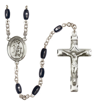 Silver Plated 8x5mm Black Guardian Angel w/Child Rosary