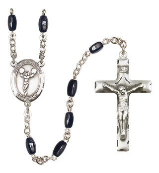 Silver Plated 8x5mm Black Saint Christopher/Cheerleading Rosary