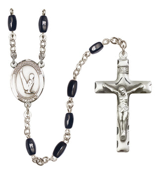 Silver Plated 8x5mm Black Saint Christopher/Gymnastics Rosary