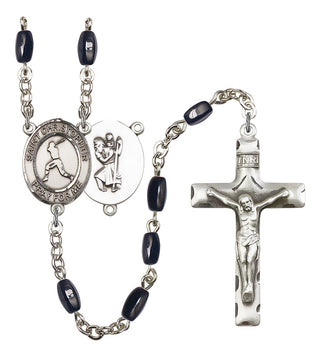 Saint Christopher and Baseball Rosary with Black Onyx Beads