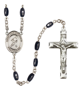 Silver Plated 8x5mm Black Saint Christopher/Soccer Rosary