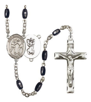 Saint Christopher and Wrestling Rosary with Black Onyx Beads