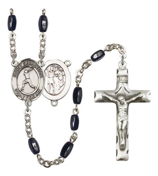 Saint Sebastian and Baseball Rosary with Black Onyx Beads