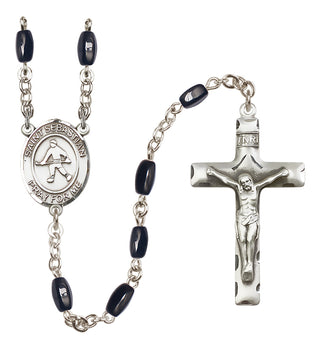 Silver-Plated 8x5mm Saint Sebastian/Field Hockey Rosary